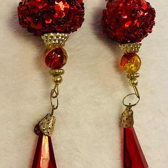 Christmas Ornaments Set of 6 Red Gold Glass Dangling Ornament EUC 🔥🔥 3 for $20 - Picture 4 of 6
